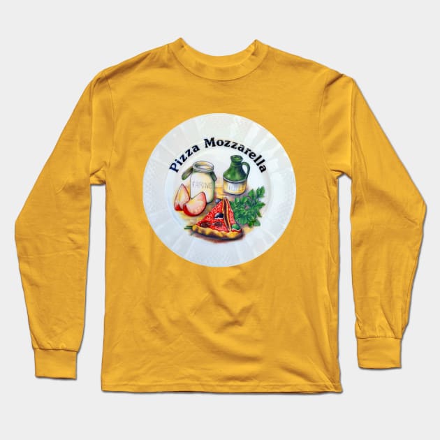 Pizza Mozarella, a dinner plate of delicious foods Long Sleeve T-Shirt by JonDelorme